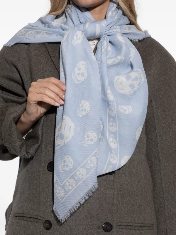 Alexander McQueen Skull Fringed Scarf | Blue | FARFETCH