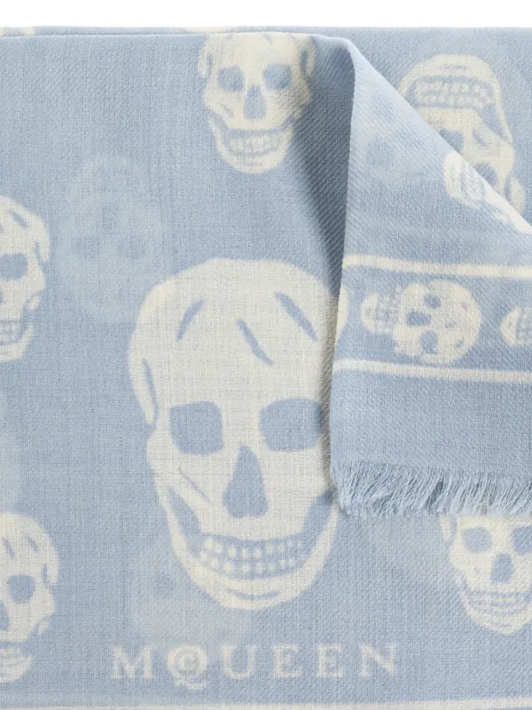 Alexander McQueen Skull Fringed Scarf | Blue | FARFETCH