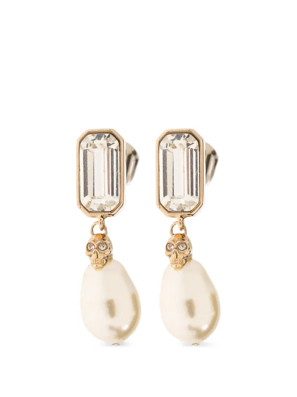 Alexander McQueen Skull & Crystal Earrings in Gold