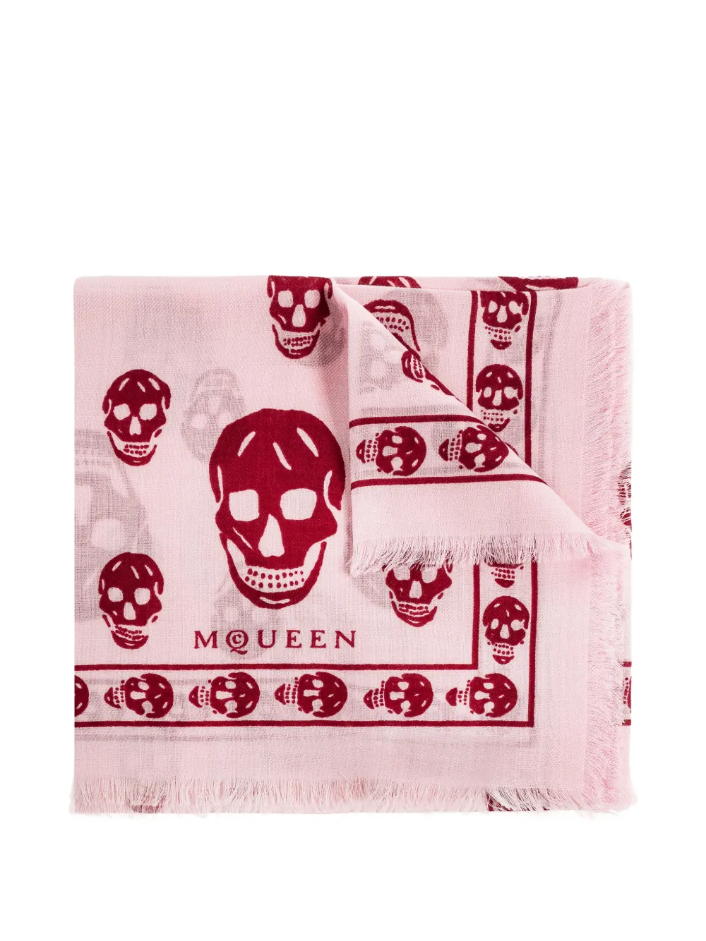 Alexander McQueen skull-print fringed scarf - Rosa