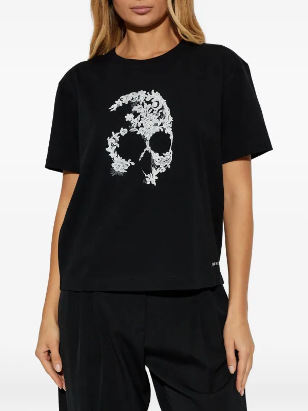 Alexander McQueen skull-lace T-shirt | Black | FARFETCH