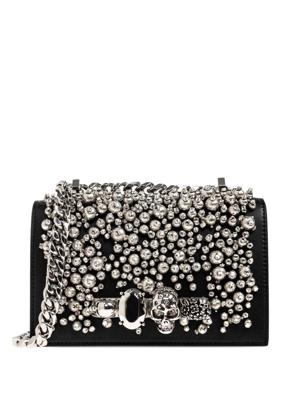 Alexander McQueen jewelled skull chain cross body bag - Nero
