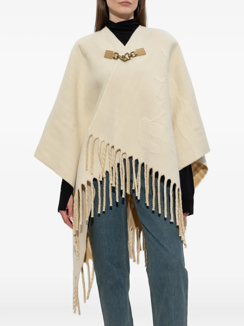 Burberry Fringe Poncho - Neutrals 
