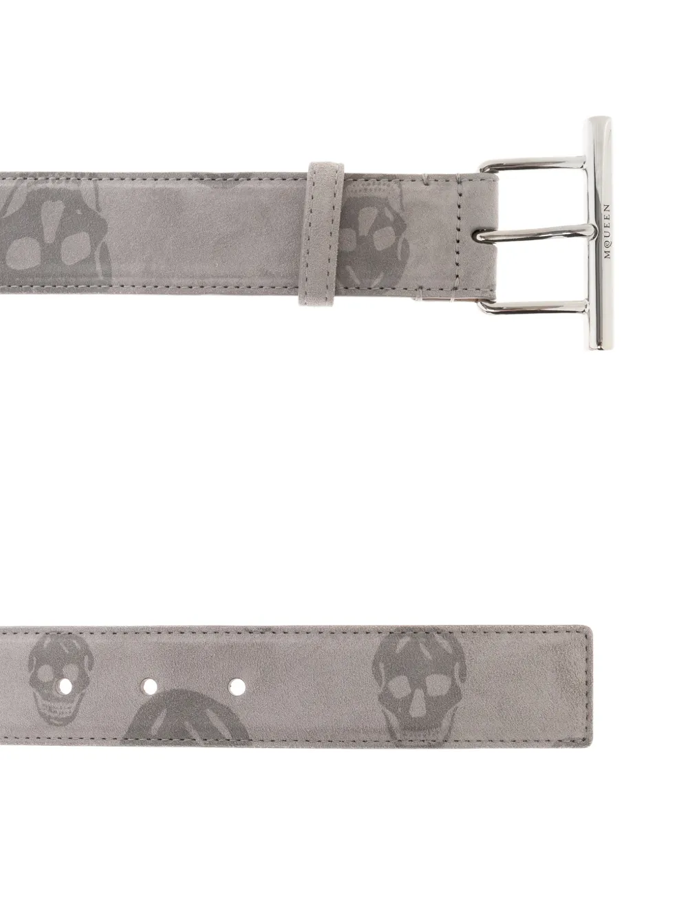  Alexander Mcqueen Skull-print Leather Belt - Grey 