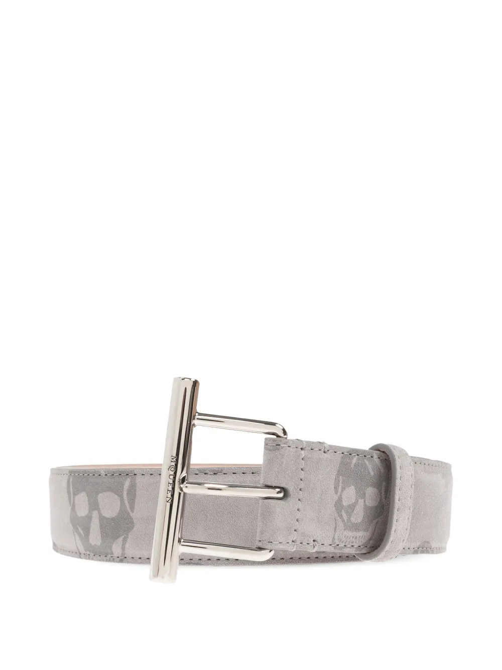 Alexander McQueen skull-print leather belt - Grigio