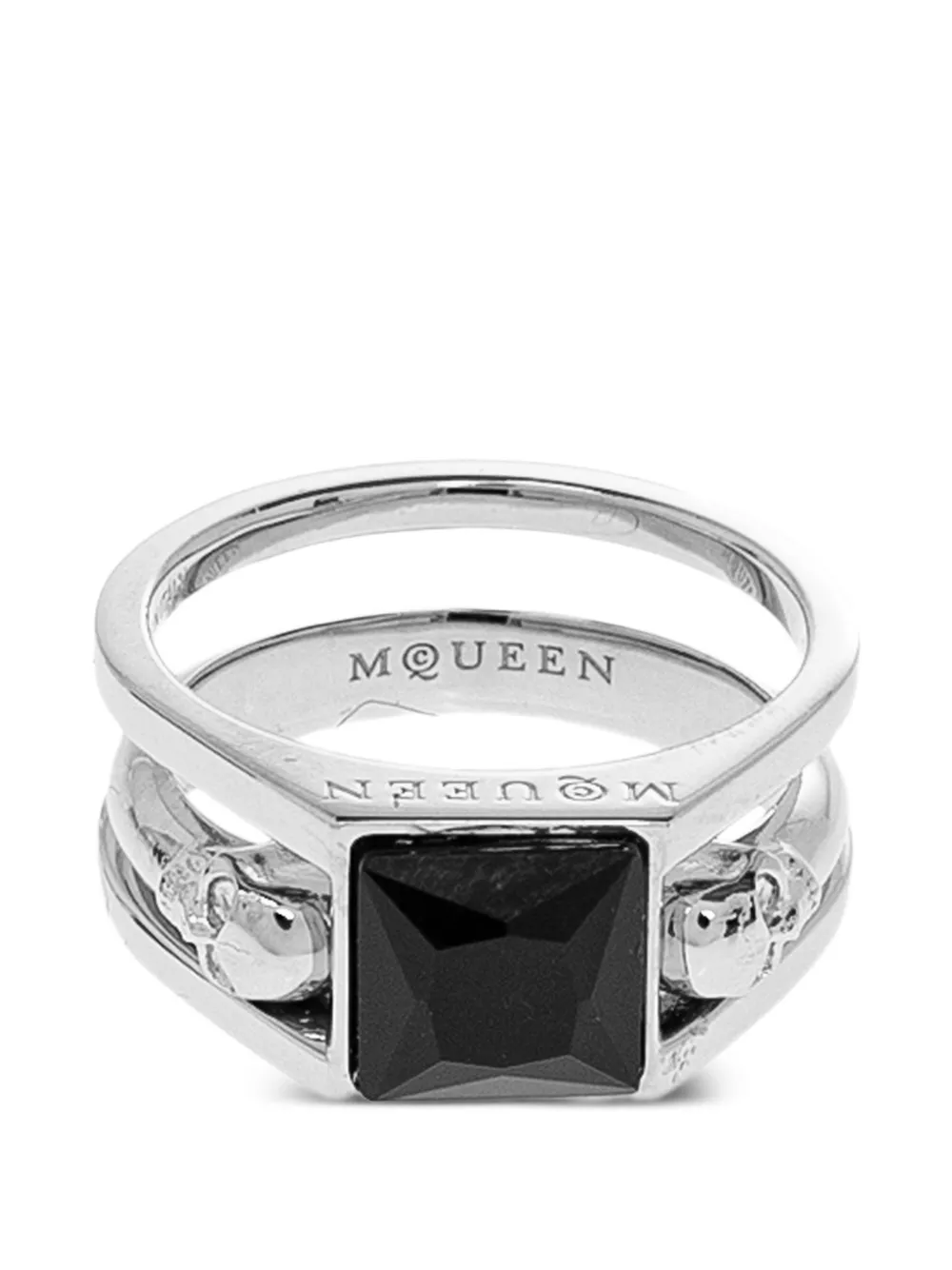 Alexander McQueen Twin Skull square ring - Argento
