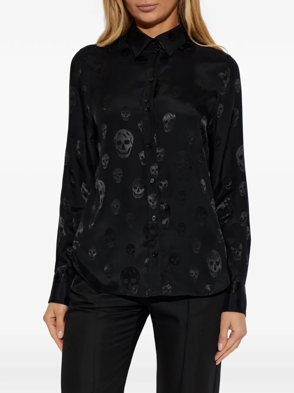  Alexander Mcqueen Skull-pattern Collared Top - Black 
