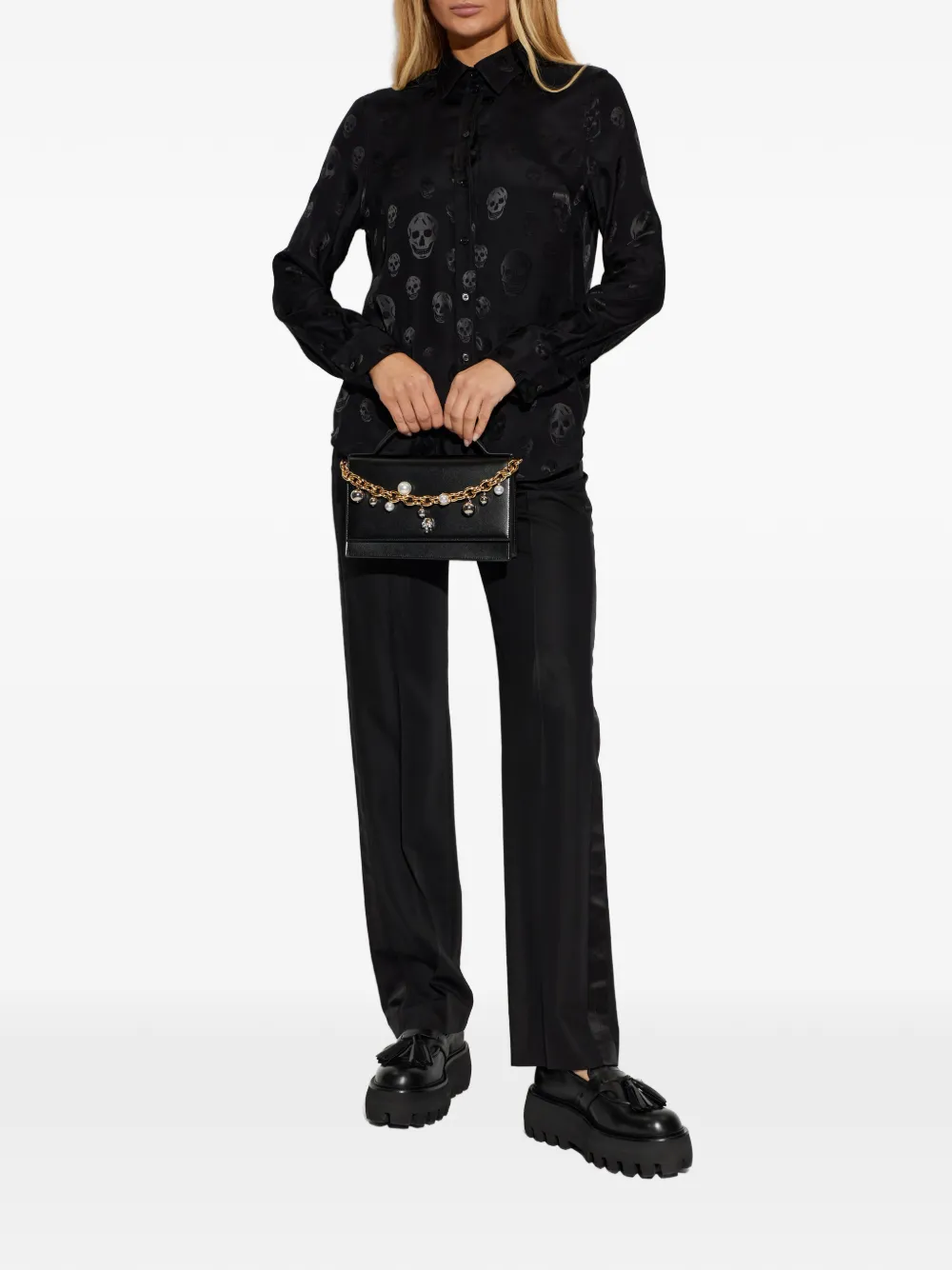 Alexander McQueen skull-pattern collared top - Zwart