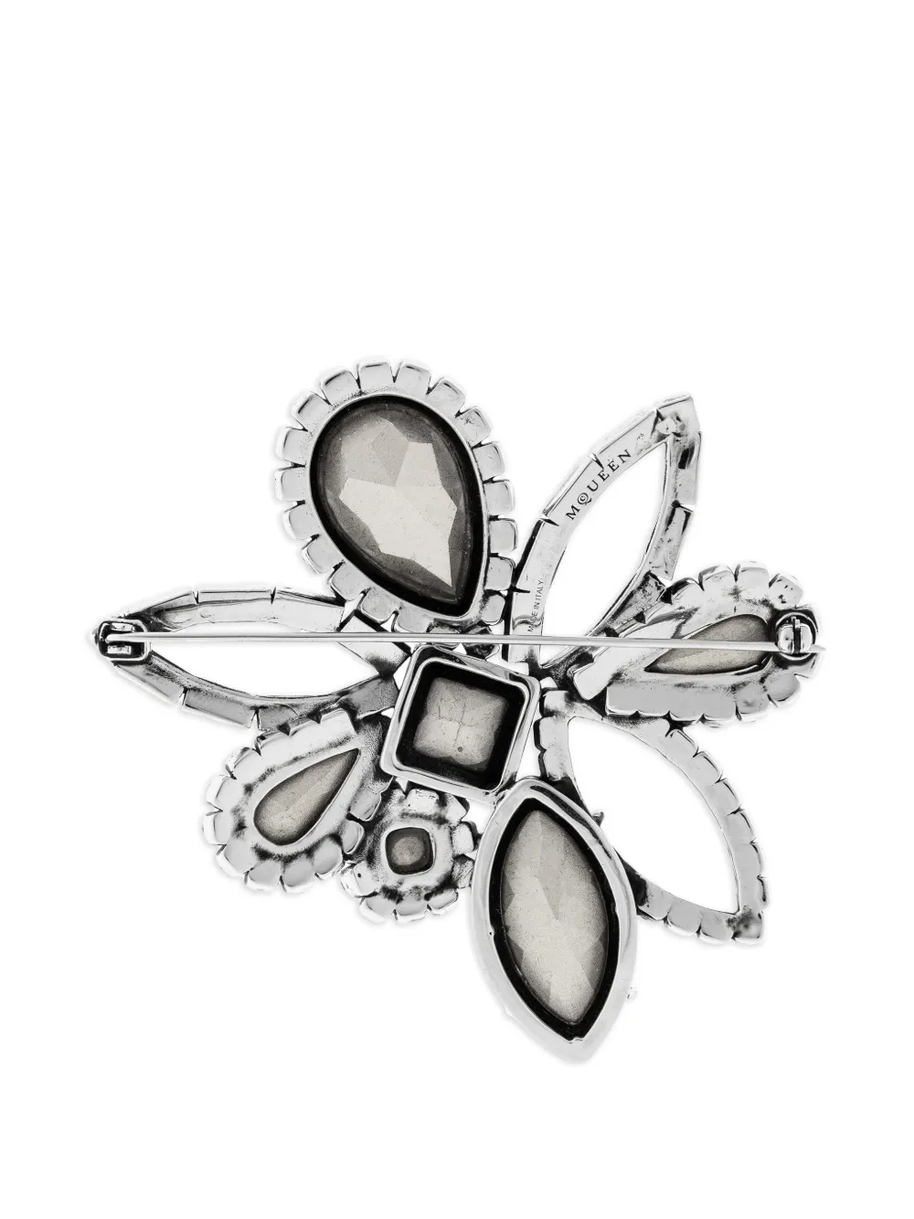 Alexander McQueen ブローチ Alexander McQueen クリスタル フローラル ブローチ | シルバートーン