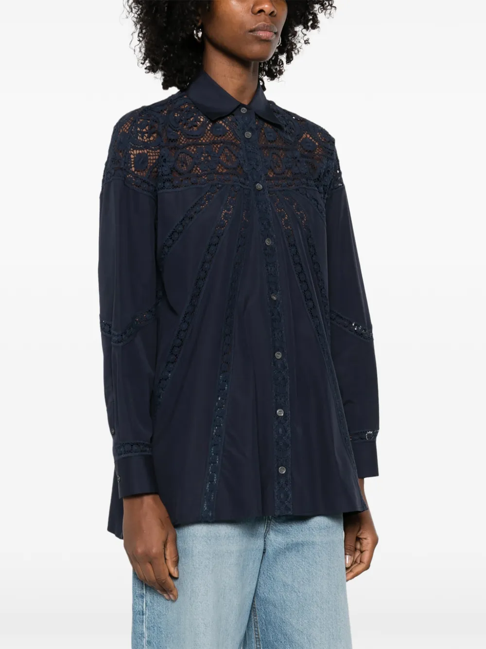 LOEWE x Paula's Ibiza blouse met knopen van kant Blauw