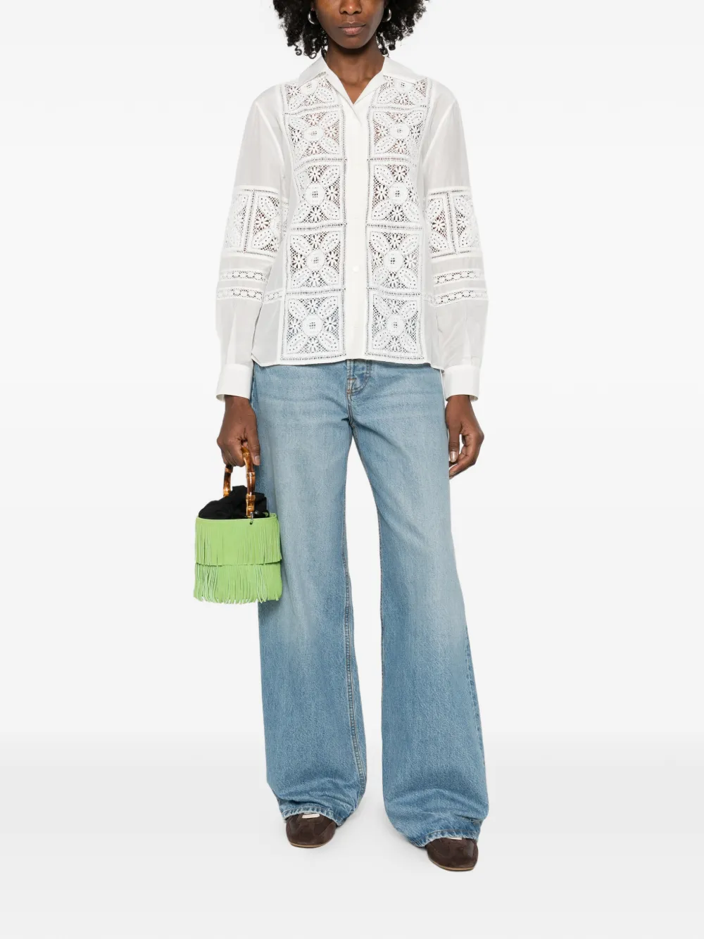 LOEWE x Paula's Ibiza lace-panel shirt - Wit
