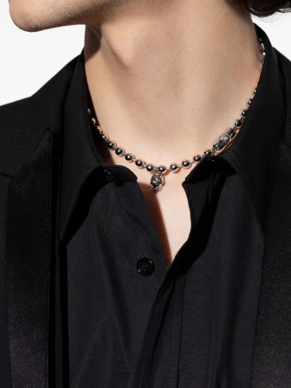 Alexander McQueen Skull Pearl Necklace | Silver | FARFETCH JO