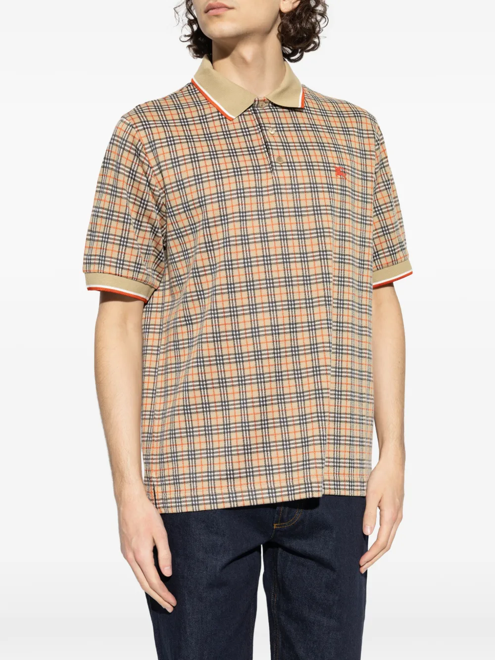  Burberry Check-pattern Logo-detail Polo Shirt - Neutrals 