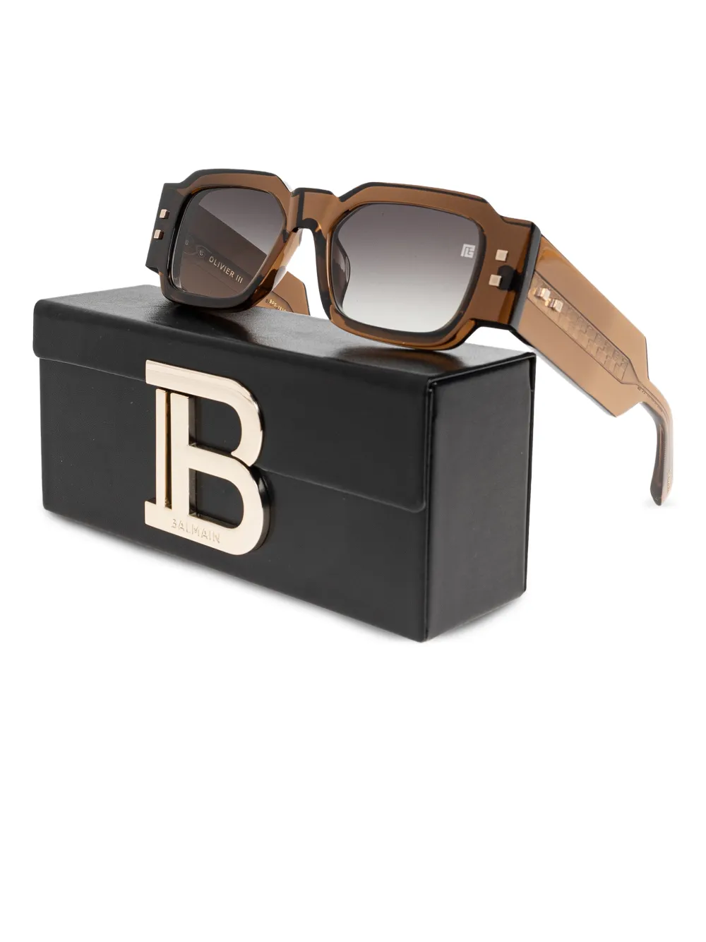  Balmain Eyewear Square Embellishment Sunglasses - Brown 
