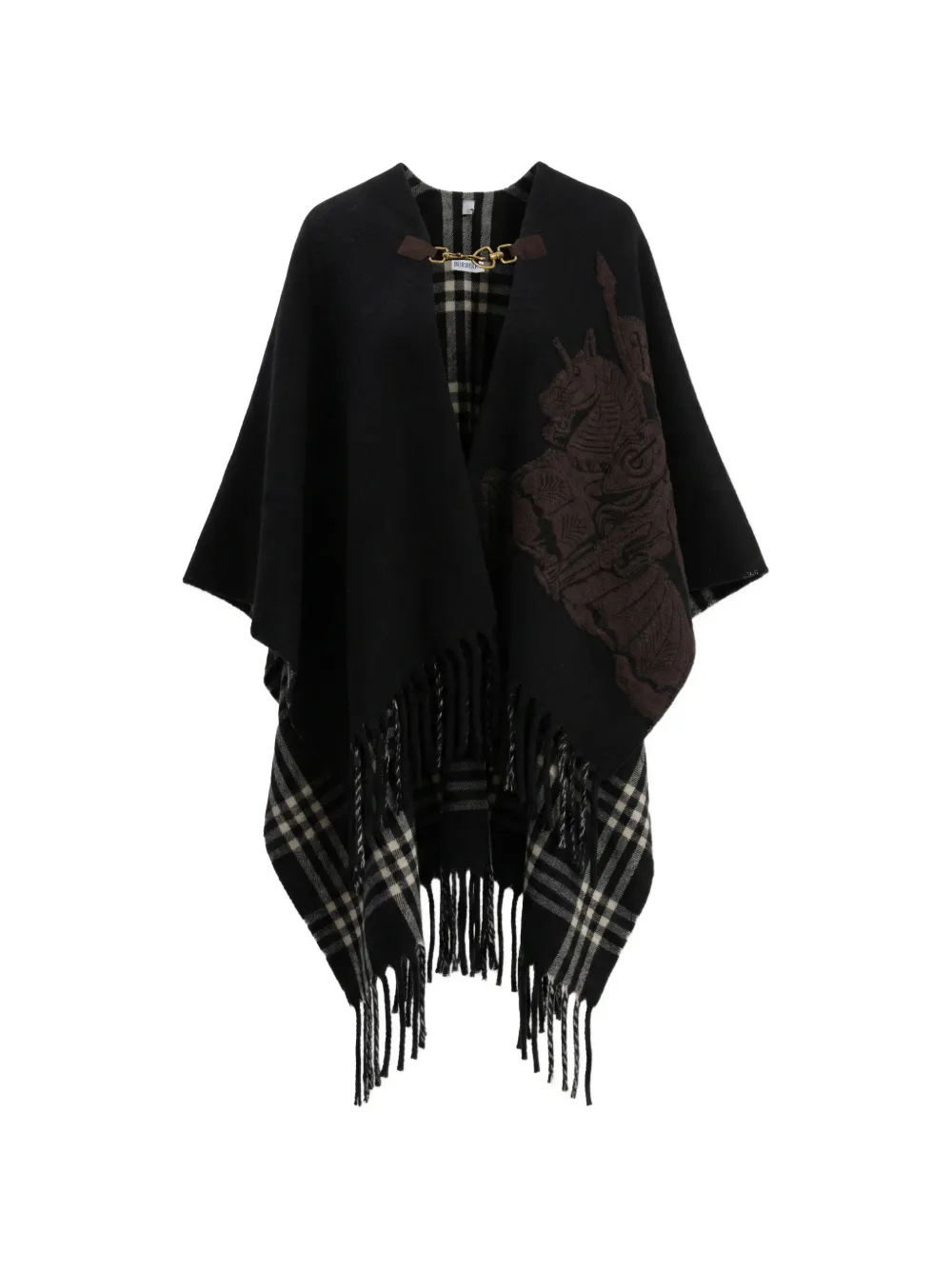 Burberry fringed wool poncho - Black