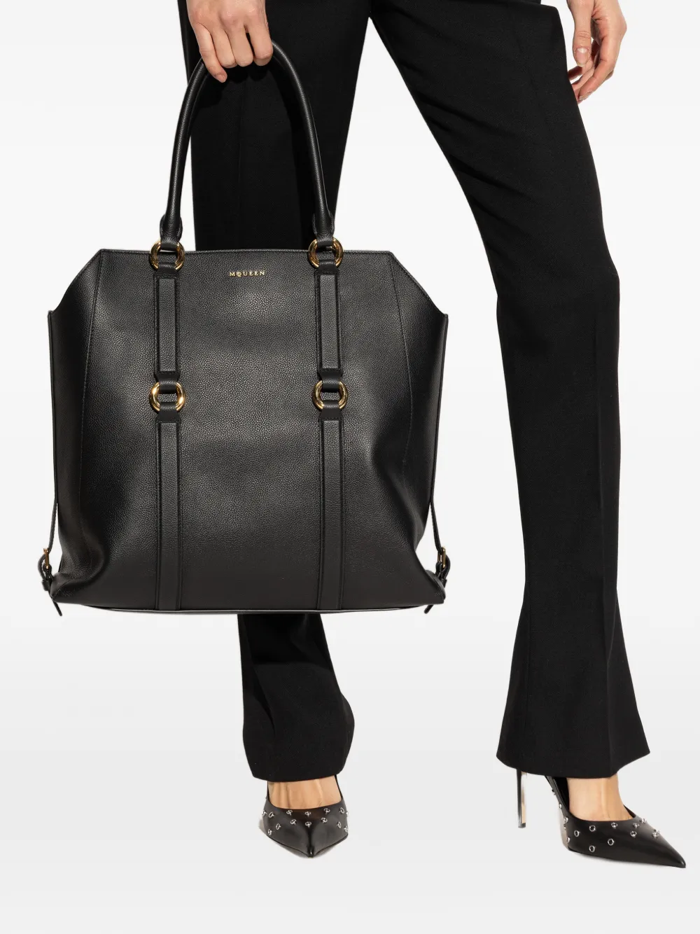 Alexander McQueen leather ring-detail tote bag - Zwart