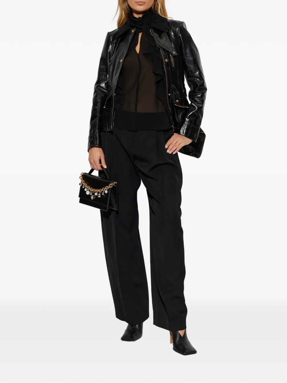 Alexander McQueen Leren jack met ribfluwelen kraag Zwart