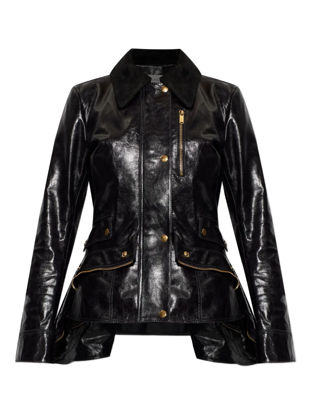 Alexander McQueen corduroy-collar leather jacket - Nero