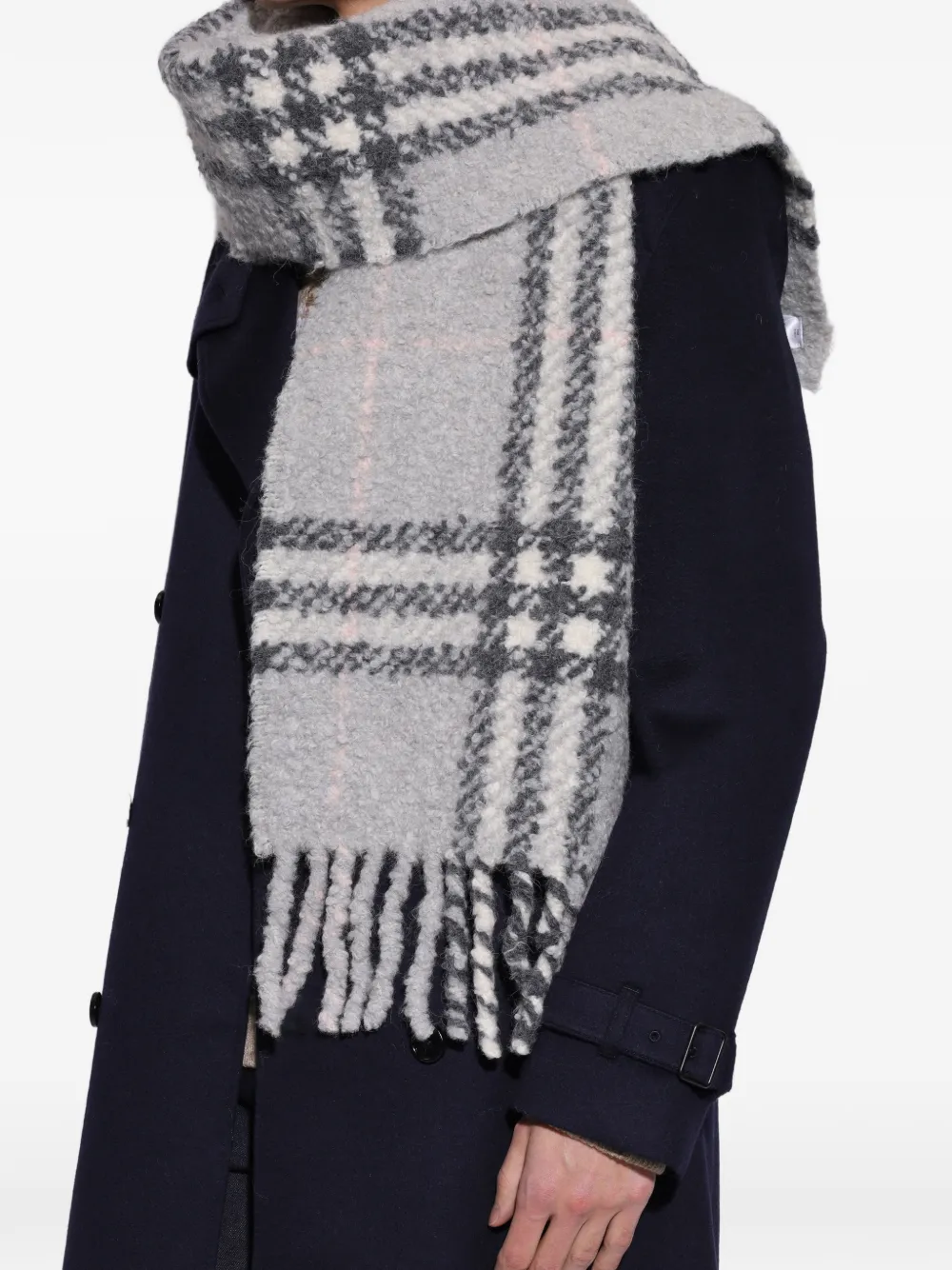 Burberry Geruite bouclé sjaal van alpacawolblend Grijs