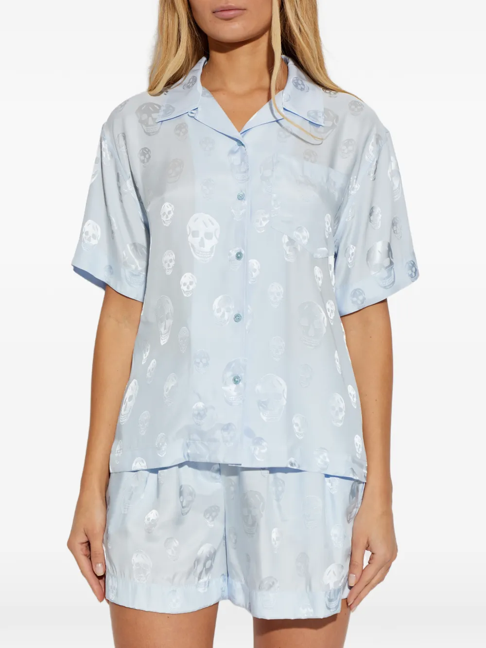 Alexander McQueen Blouse met doodskopprint en knoop Blauw