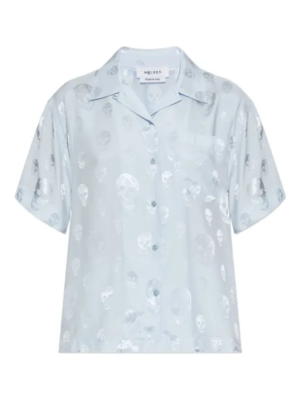 Alexander McQueen Skull-print Button Shirt in Blue