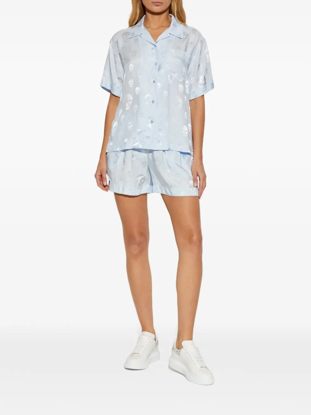 Alexander McQueen skull-print button shirt - Blauw