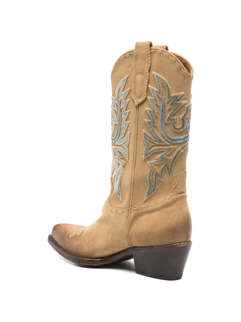 Damy Leonplus embroidery cowboy boots Beige