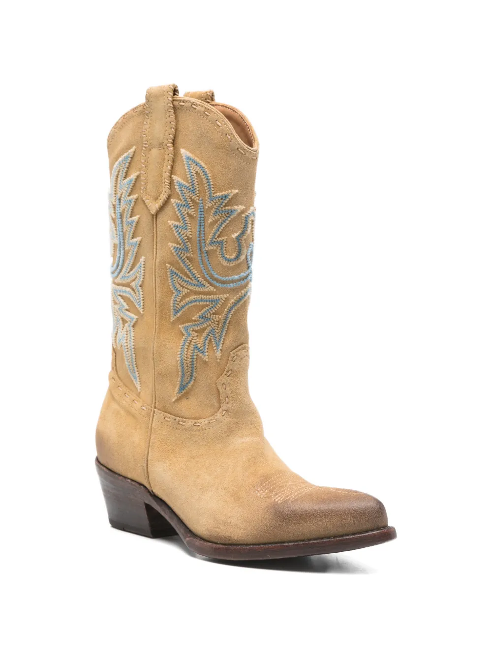 Damy Leonplus embroidery cowboy boots Beige