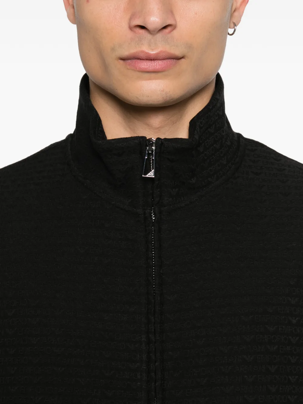 Emporio Armani Sweater met textuur en rits Zwart