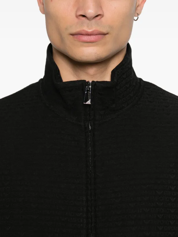 Emporio Armani Textured zip-up Sweatshirt | Black | FARFETCH JO