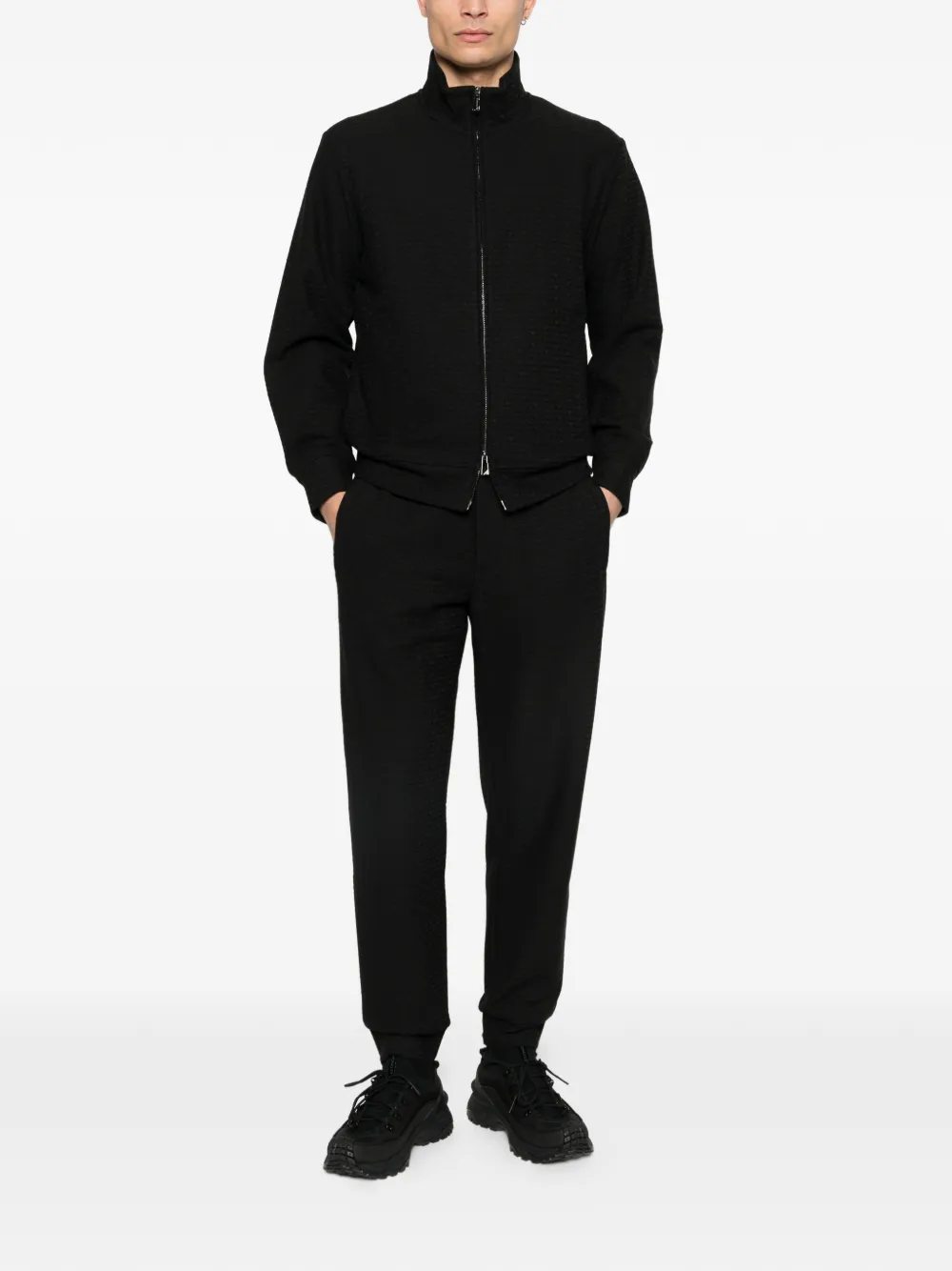 Emporio Armani textured zip-up sweatshirt - Zwart