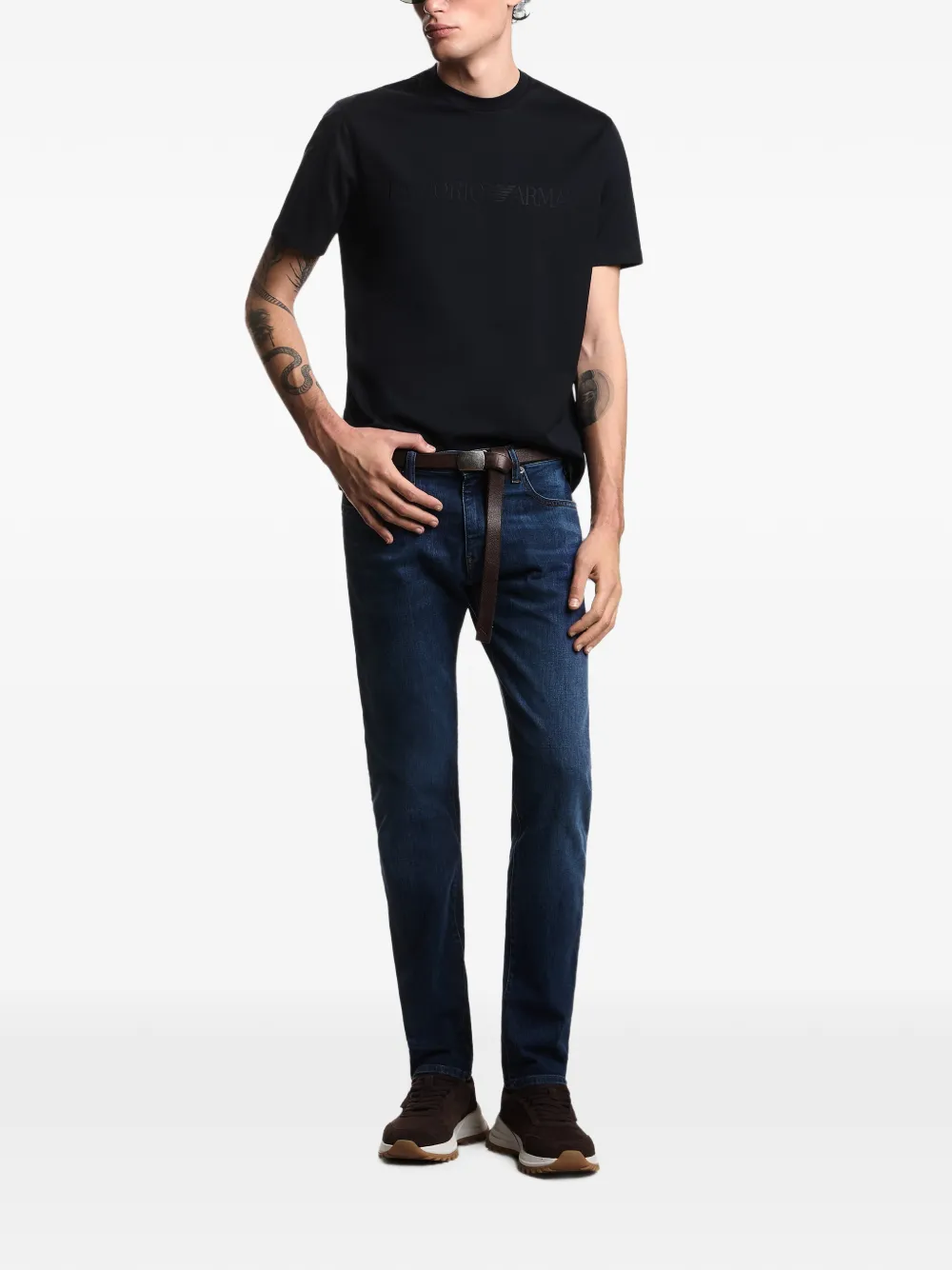 Emporio Armani T-shirt met ronde hals en reliëf Zwart