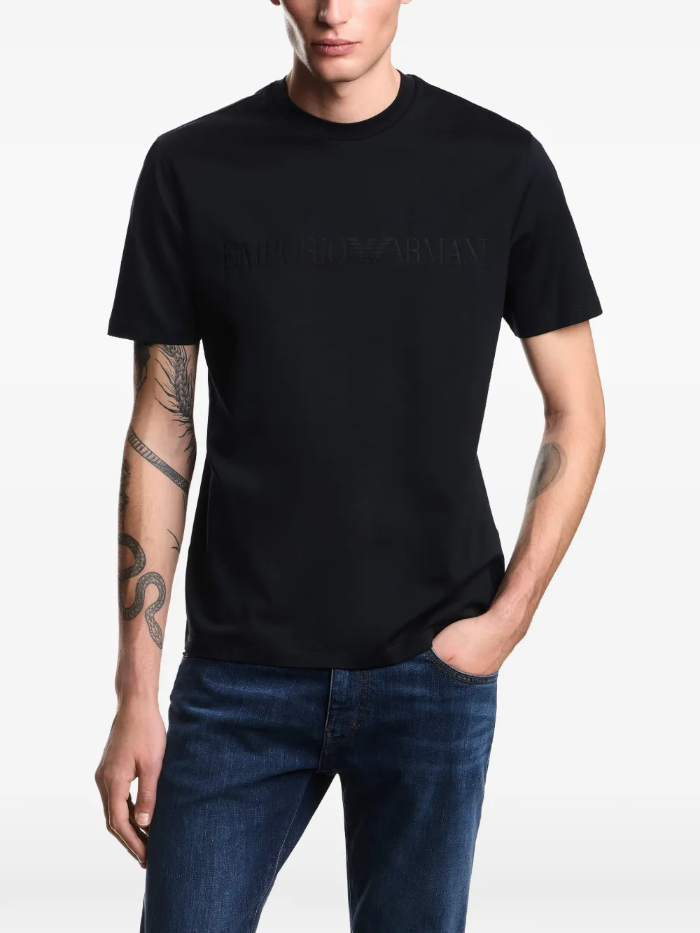 Emporio Armani T-shirt met ronde hals en reliëf Zwart