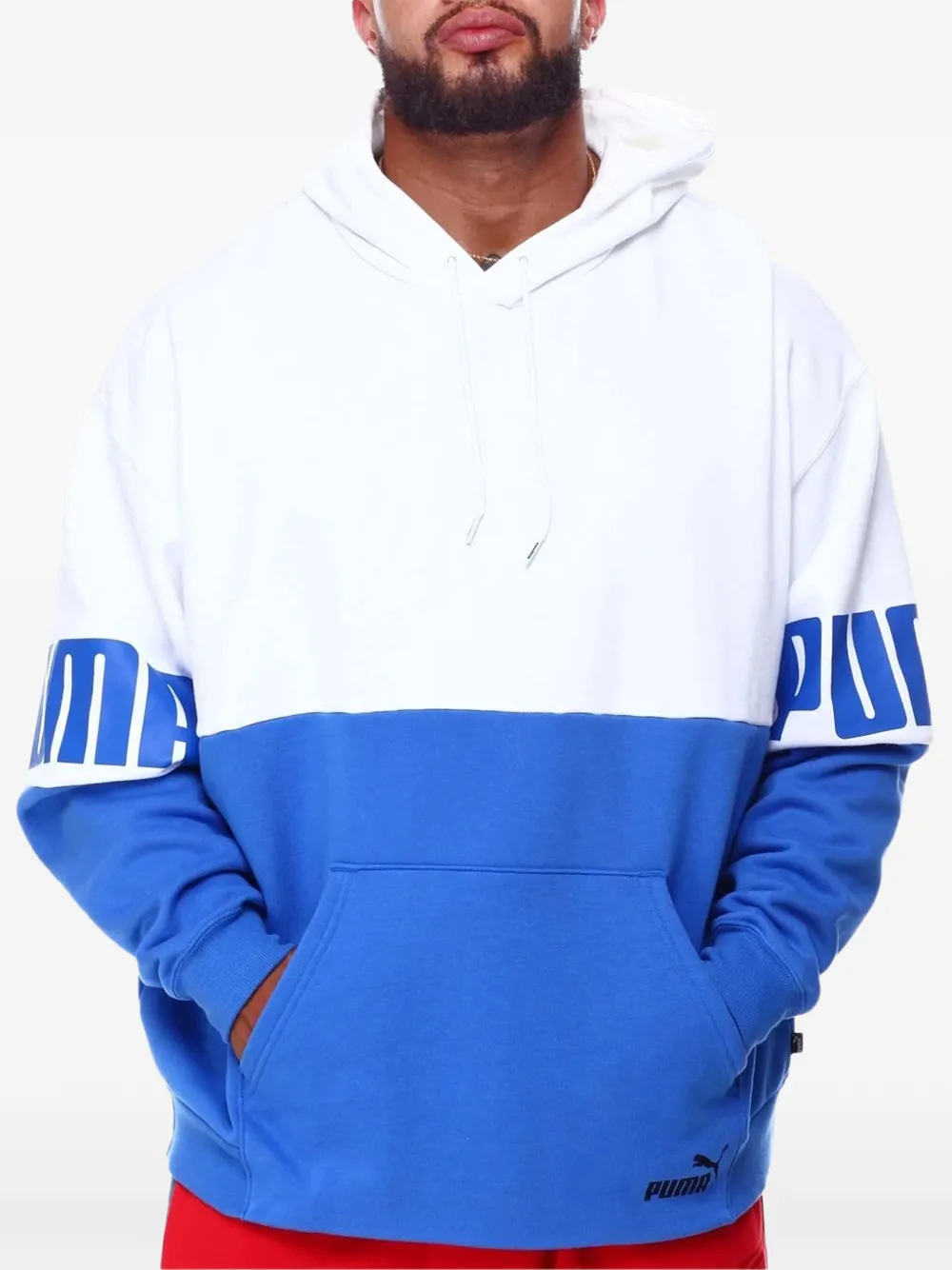 PUMA Felpa con cappuccio Power Colorblock - Bianco