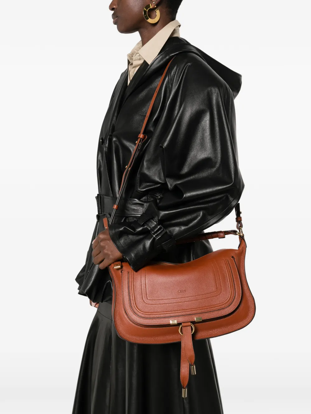  Chloé Small Marcie Leather Crossbody Bag - Brown 