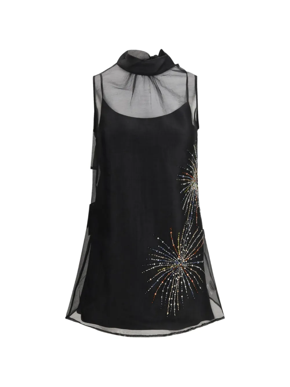 STAUD Albee beaded-detail high-neck mini dress - Nero