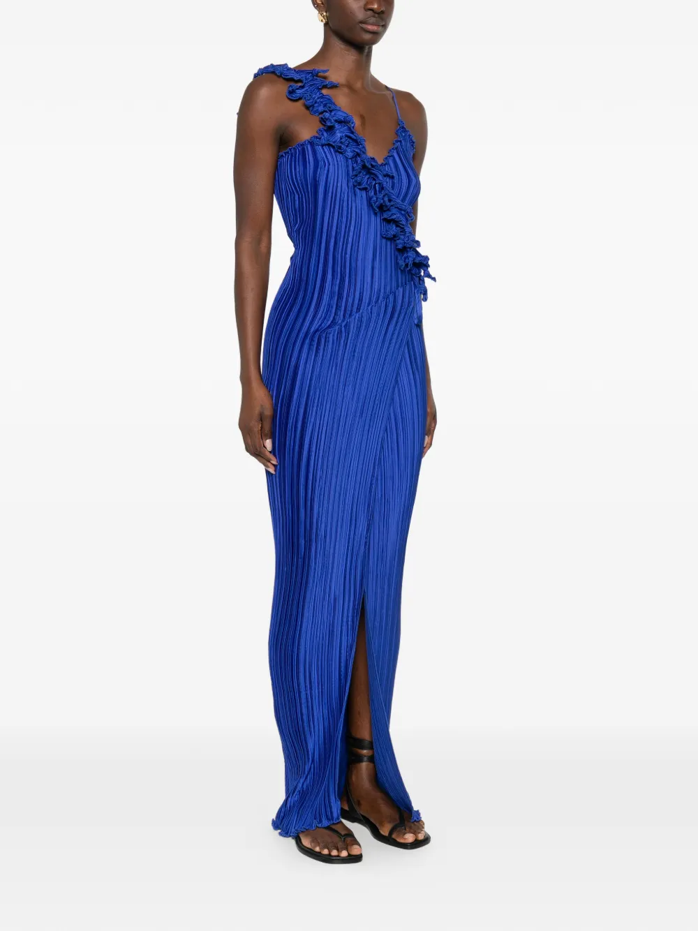  Daphne Valente Cyclon Plissé Maxi Dress - Blue 