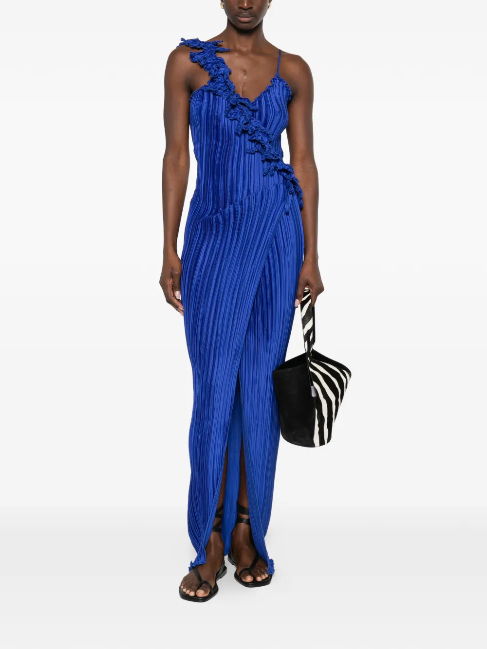 DAPHNE VALENTE Cyclon pliss&eacute; maxi dress - Blauw