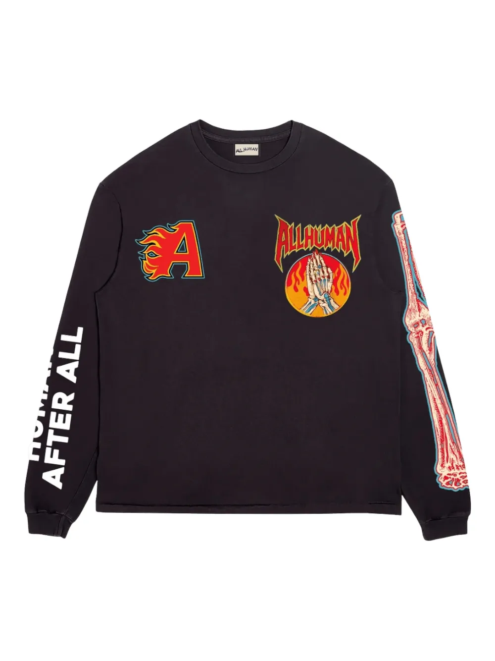 ALL HUMAN Last Call flaming-patch graphic long-sleeve T-shirt | negro | Image 1