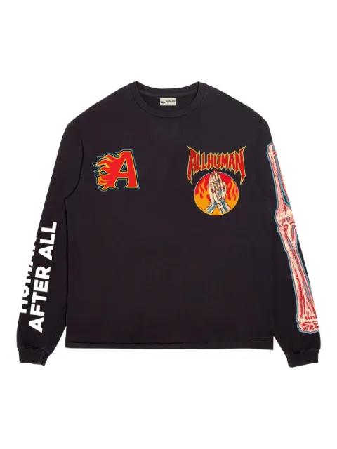 ALL HUMAN Last Call flaming-patch graphic long-sleeve T-shirt