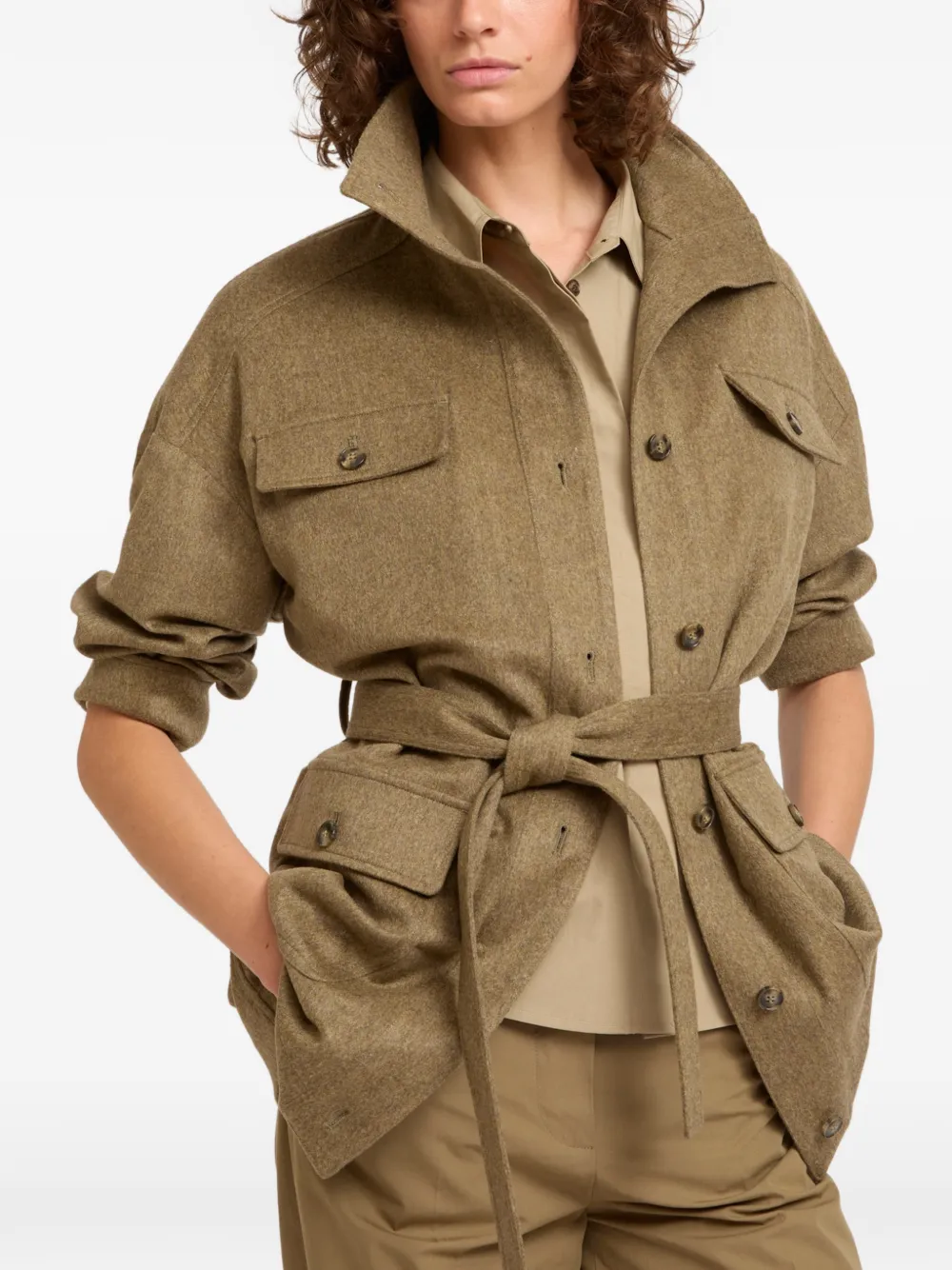Yves Salomon Kasjmier jack met ceintuur Beige