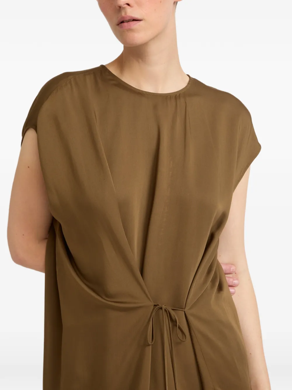 Yves Salomon Asymmetric Adjustable Satin Maxi Dress in Brown, view 4