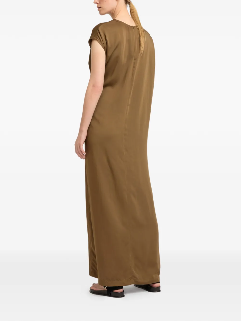 Yves Salomon Asymmetric Adjustable Satin Maxi Dress in Brown, view 3