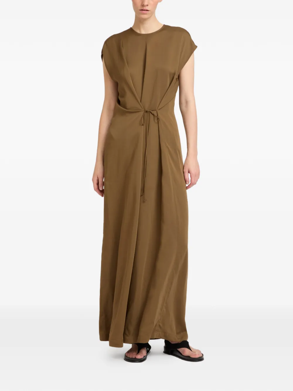 Yves Salomon Asymmetric Adjustable Satin Maxi Dress in Brown, view 2