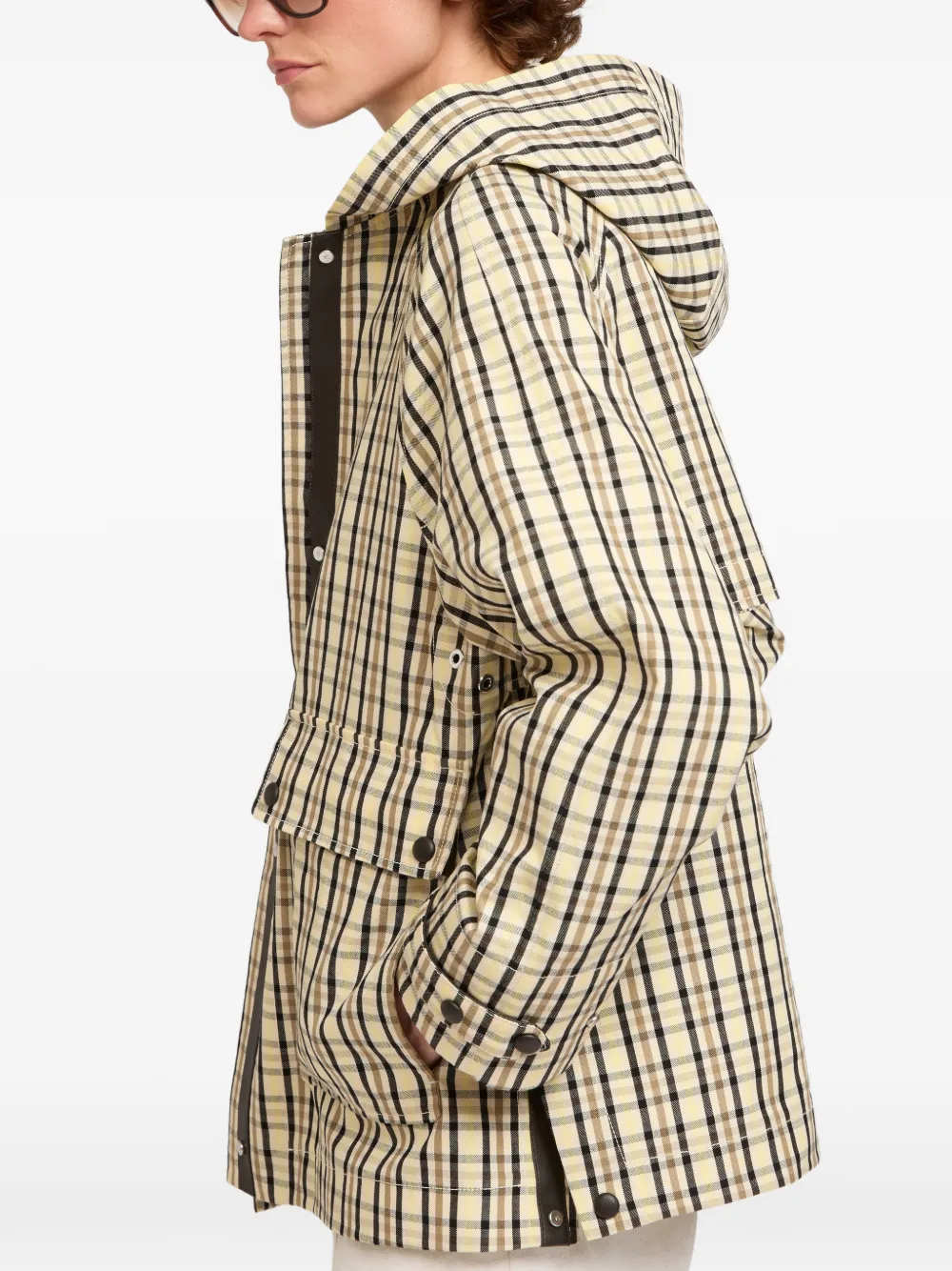  Yves Salomon Hooded Check-pattern Jacket - Neutrals 