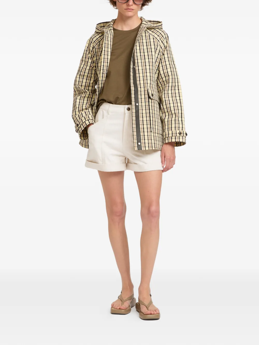  Yves Salomon Hooded Check-pattern Jacket - Neutrals 