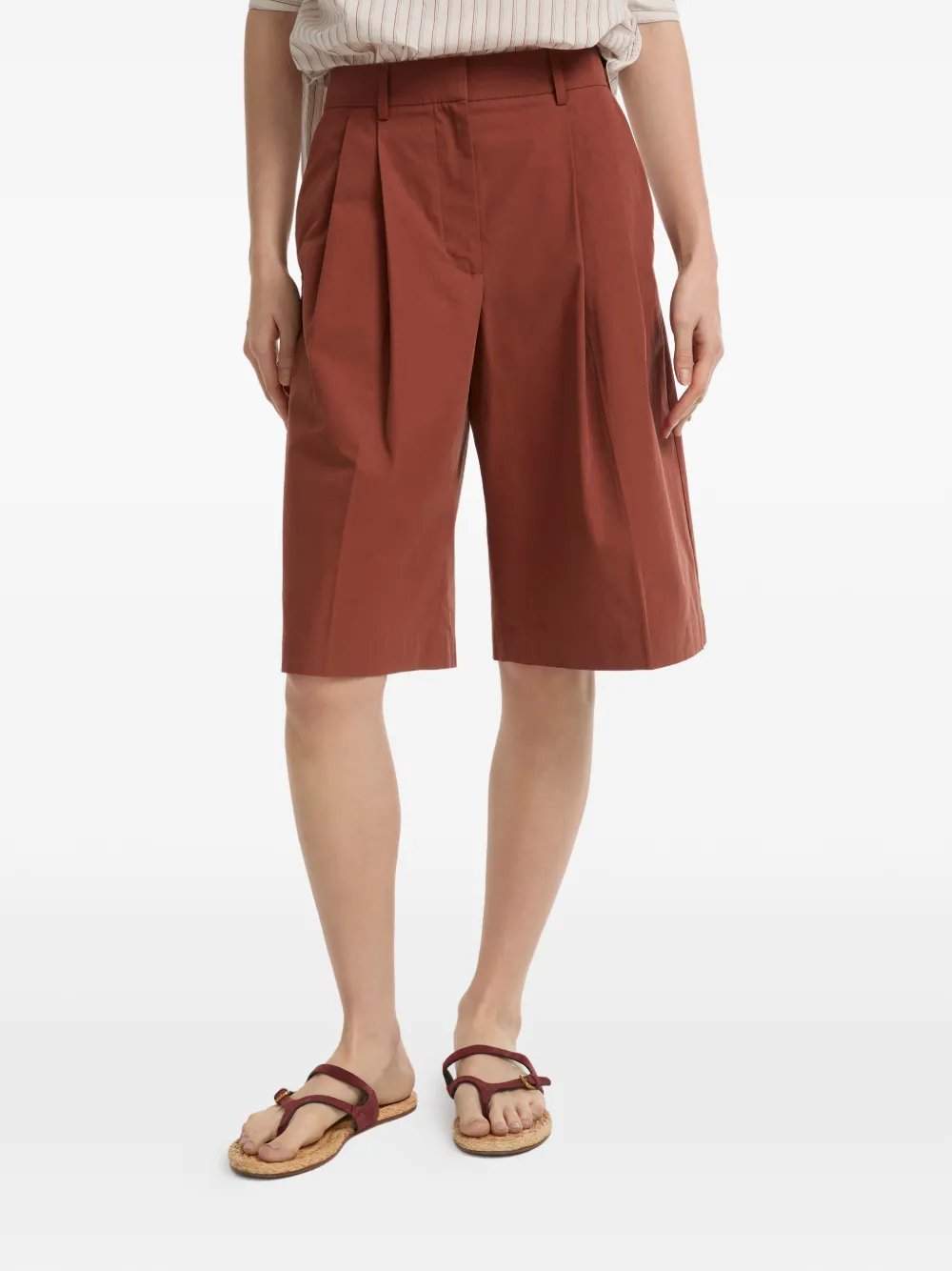 Yves Salomon Geplooide katoenen bermuda shorts Bruin