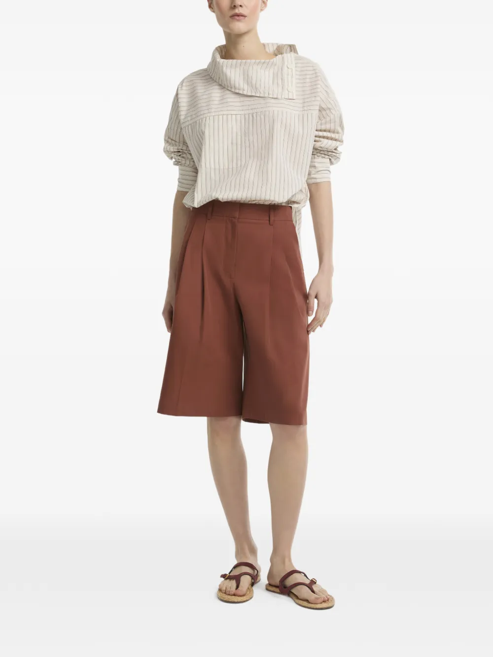 Yves Salomon Geplooide katoenen bermuda shorts Bruin