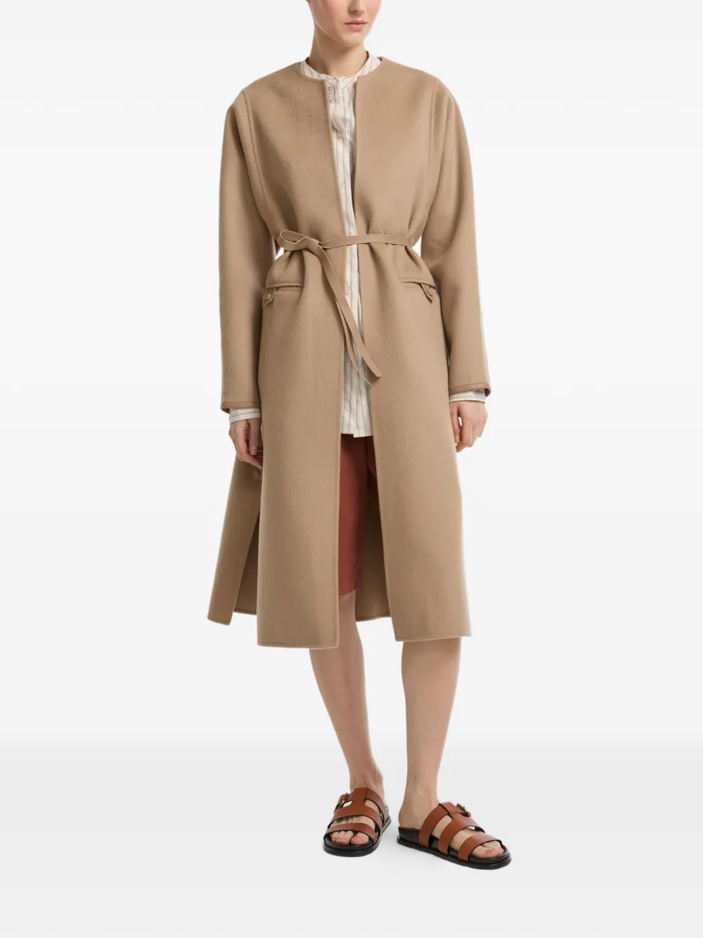 Yves Salomon Jas met ceintuur en dubbele zijkanten Beige