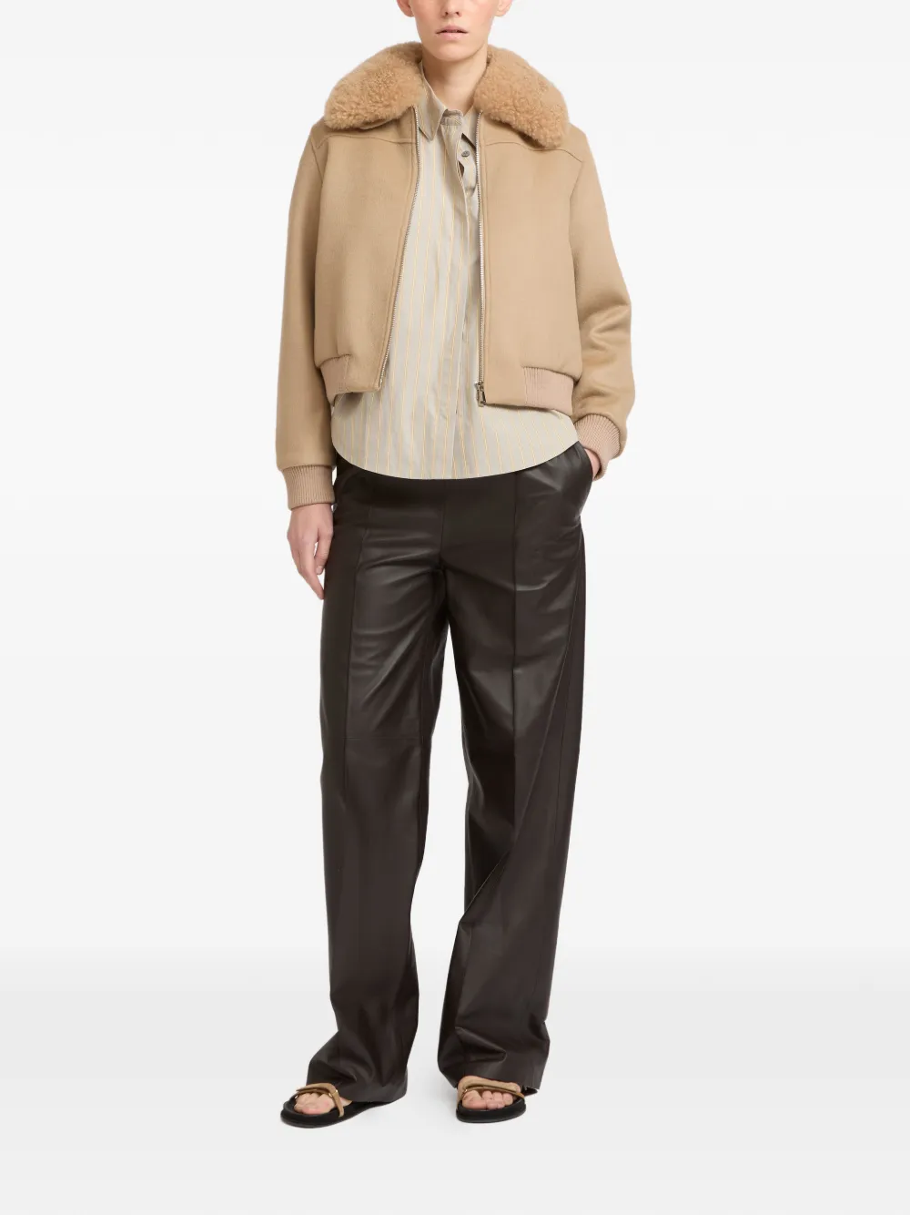 Yves Salomon Bomberjack met wollen kraag Beige